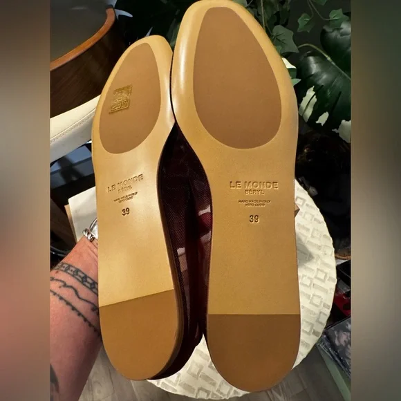 NIB Le Monde Beryl Luna Mesh and leather sole burgundy ballet flat shoes 39 - Picture 9 of 10